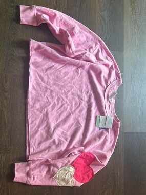 Womens Pink Crewneck Sweater with Heart Elbow Patches - Brand